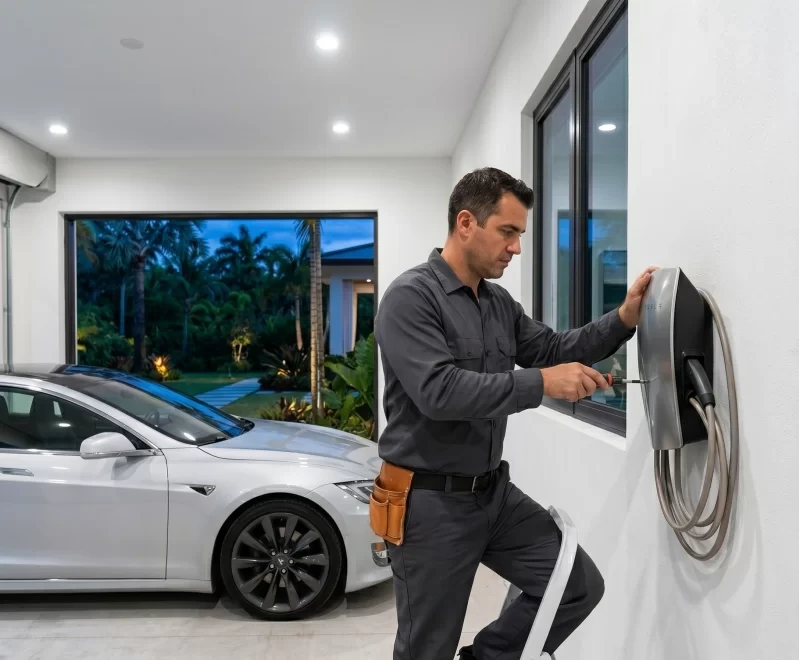 Level 2 home EV charger installed by B-GELEC in a South Florida luxury home