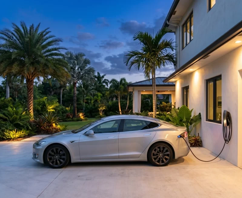 Level 2 home EV charger installed by B-GELEC in a South Florida luxury home