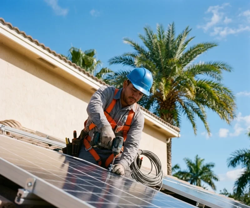 Solar panels installed on a South Florida luxury home by B-GELEC